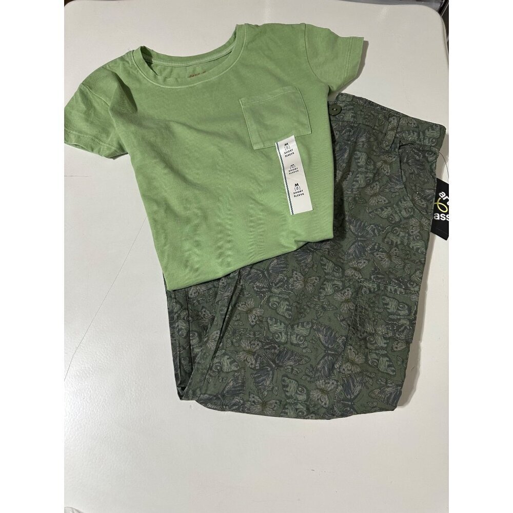 Cat & Jack Girls Plain Pocket Tee 8 & Art Class Wide Leg Cargo Pant 8 NWT